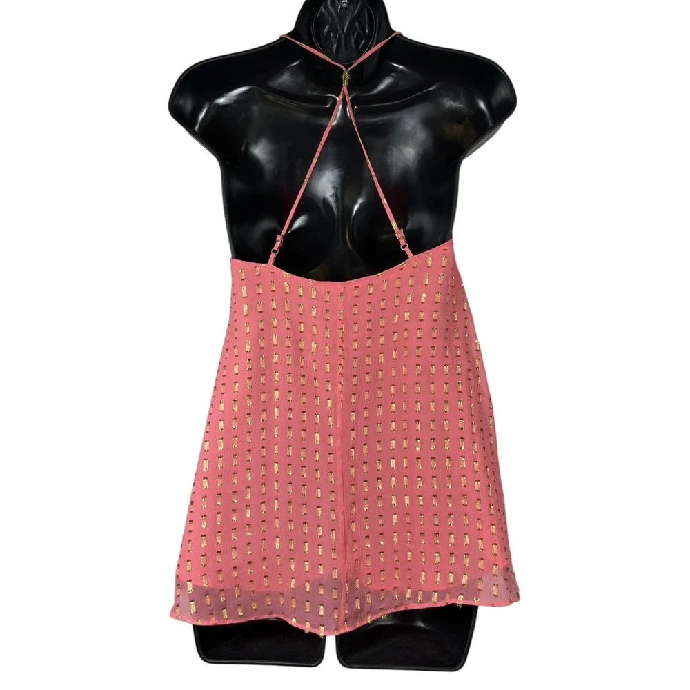 Lilly Pulitzer Sz XS Top Silk Pucker Pink Coral MetallicGold Maisy Camisole Tank